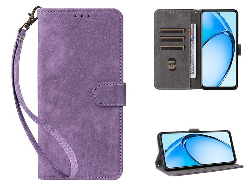 PU Leather Wallet Case Cover for OPPO A60 4G with Wrist Strap Purple Carousel 1
