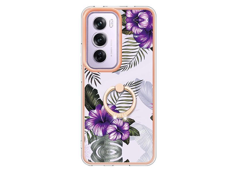 Finger Ring Kickstand Case Cover for OPPO Reno12 5G Flower Carousel 2