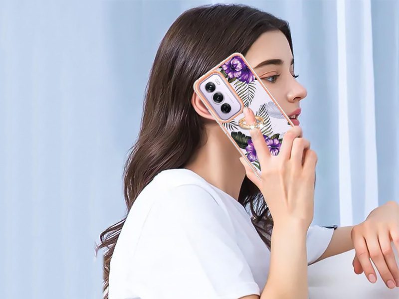 Finger Ring Kickstand Case Cover for OPPO Reno12 5G Flower Carousel 3