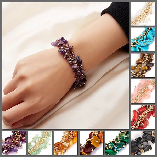 Gemma Beaded Crystal Bracelet - Amethyst, Citrine, Rose Quartz, Jasper, Malac... Carousel 1