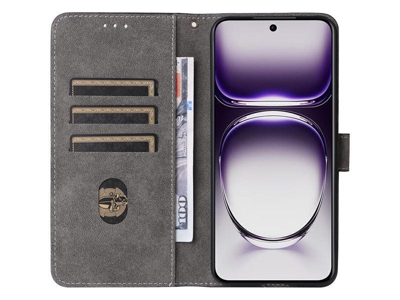 PU Leather Wallet Case Cover for OPPO Reno12 5G with Wrist Strap Blue Carousel 2