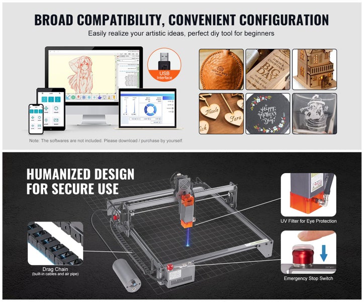 Laser Engraver 10W Engraving Cutter Machine High Accuracy Eye Protection Carousel 14