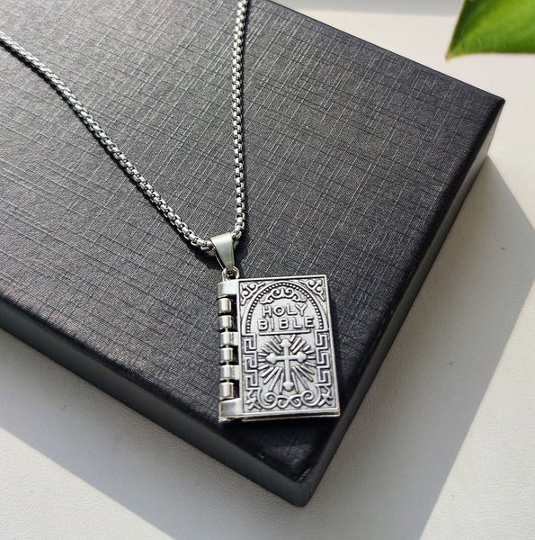 Holy Bible Silver Steel Pendant Necklace NAL5ZS-2 Carousel 1