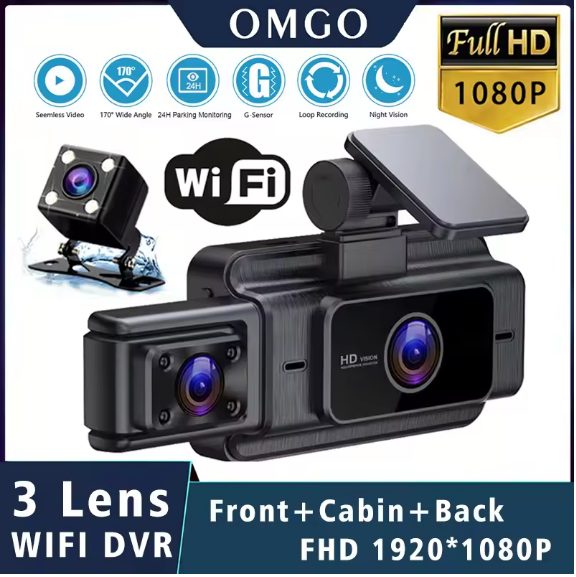 24HRS WIFI Multi 3 Cameras 1080P Dash-Camera DVR Car Camera, Rearview Camera Carousel 1