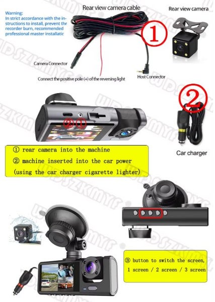 24Hrs Monitor 1080P Dual 3 Lens Front, Inside, Rearview Car Dashcam Cameras Carousel 13
