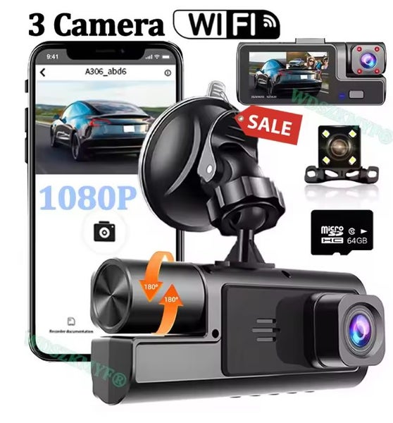 WIFI Dual 3-Lens Front | Rear | Inside 1080P Car Dashcam Night Vision Cameras Carousel 1