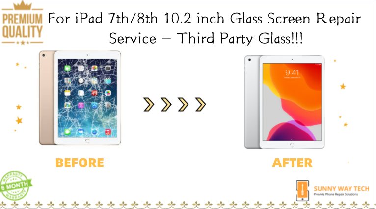 For iPad 7th/8th 10.2 inch Glass Screen Repair Service - Third Party Glass!!! Carousel 1