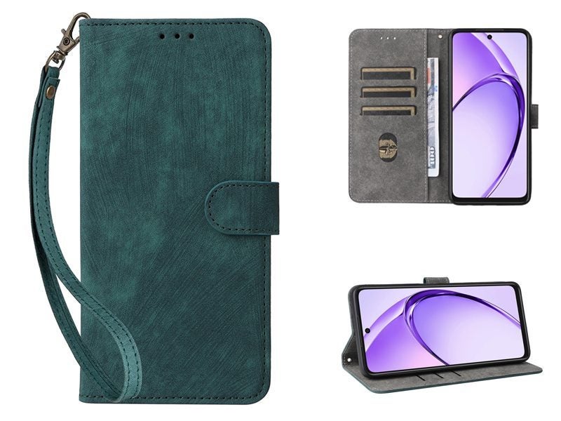 PU Leather Wallet Case Cover for OPPO A60 5G with Wrist Strap Green Carousel 1