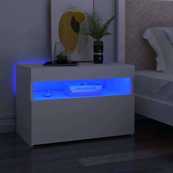 vidaXL Bedside Cabinet & LED Lights White 60x35x40 cm Engineered Wood Carousel 1