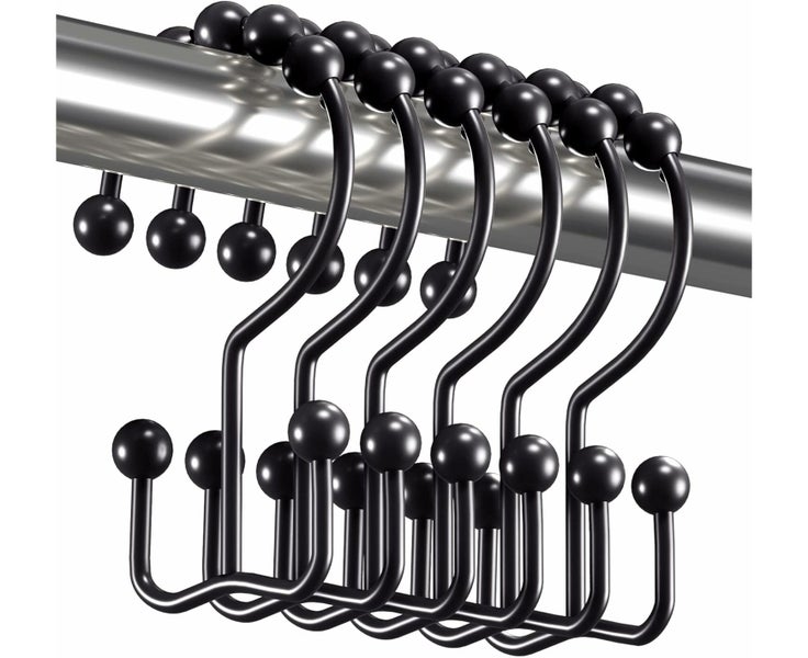 Black Shower Curtain Hooks Rings, Rust-Resistant Metal Double Glide Sh Carousel 1