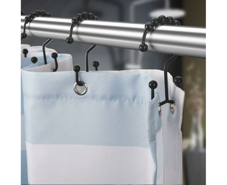 Black Shower Curtain Hooks Rings, Rust-Resistant Metal Double Glide Sh Carousel 2