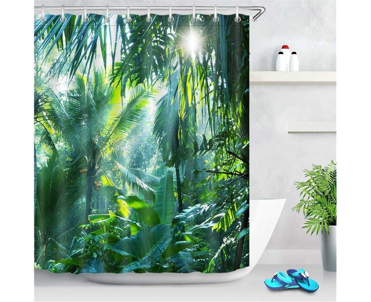Jungle Forest Shower Curtain - 180x200cm, Tropical Plant, Green Banana Carousel 1
