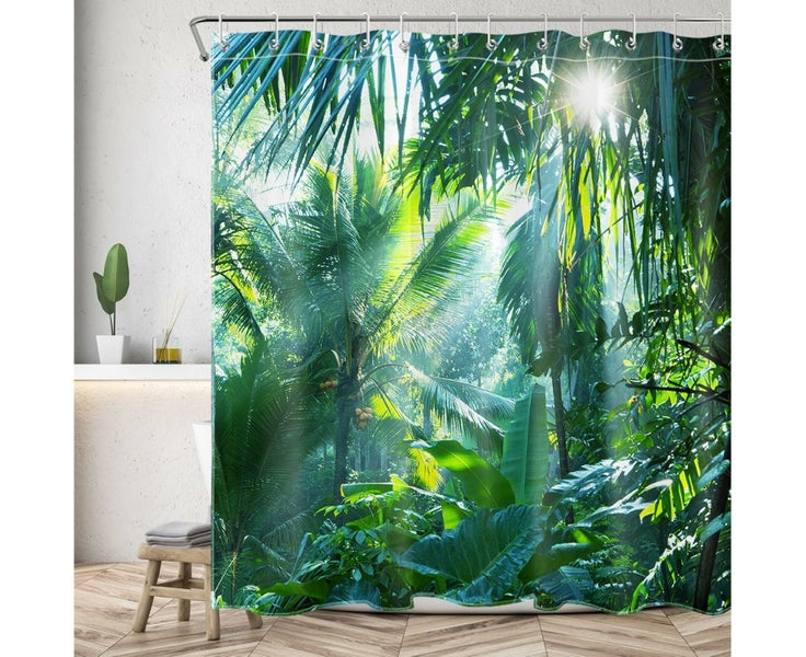 Jungle Forest Shower Curtain - 180x200cm, Tropical Plant, Green Banana Carousel 4
