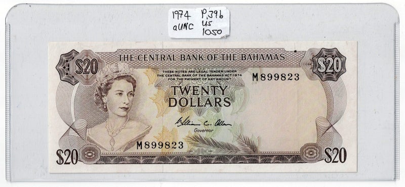 BAHAMAS 1974 $20 banknote QEII aUNC Carousel 1