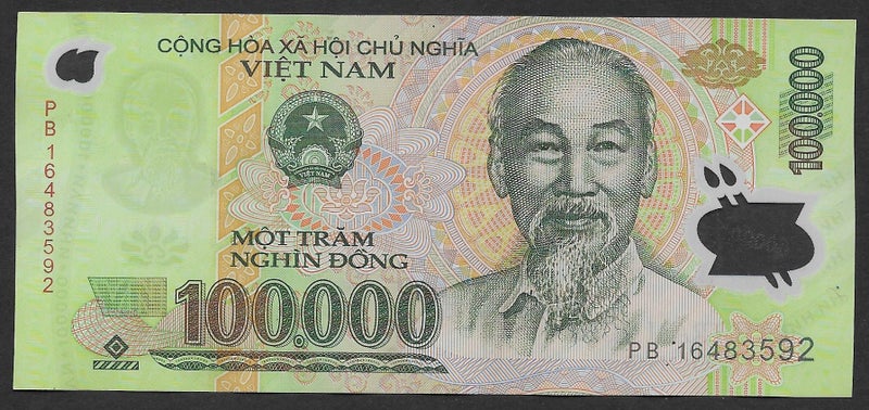 VIETNAM polymer 100,000 Dong banknote VF Carousel 1