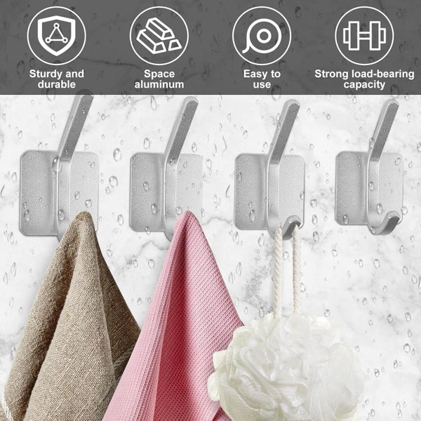 8Pcs Towel Hooks Self Adhesive Hooks Space Aluminum Heavy-Duty Bathroom Hooks Carousel 2