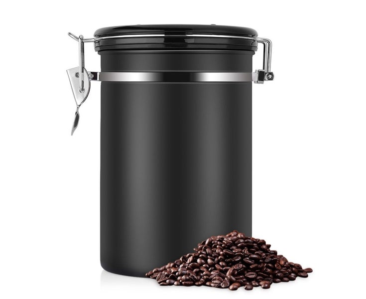 Coffee Container Large Sealed Stainless Steel Black Kitchen Storage Jar with Carousel 1