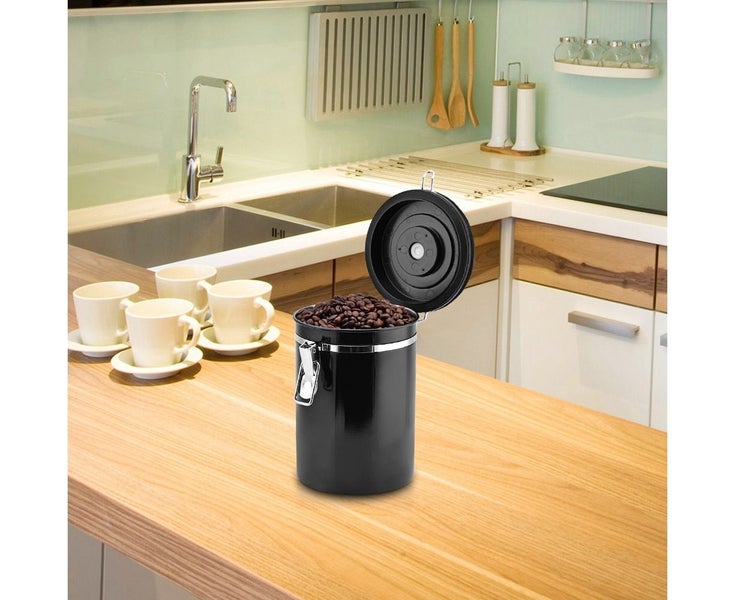 Coffee Container Large Sealed Stainless Steel Black Kitchen Storage Jar with Carousel 2