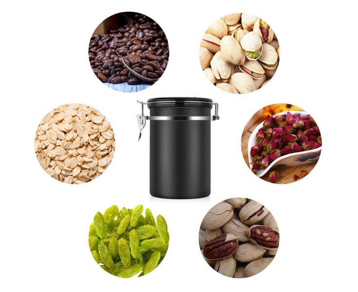 Coffee Container Large Sealed Stainless Steel Black Kitchen Storage Jar with Carousel 5