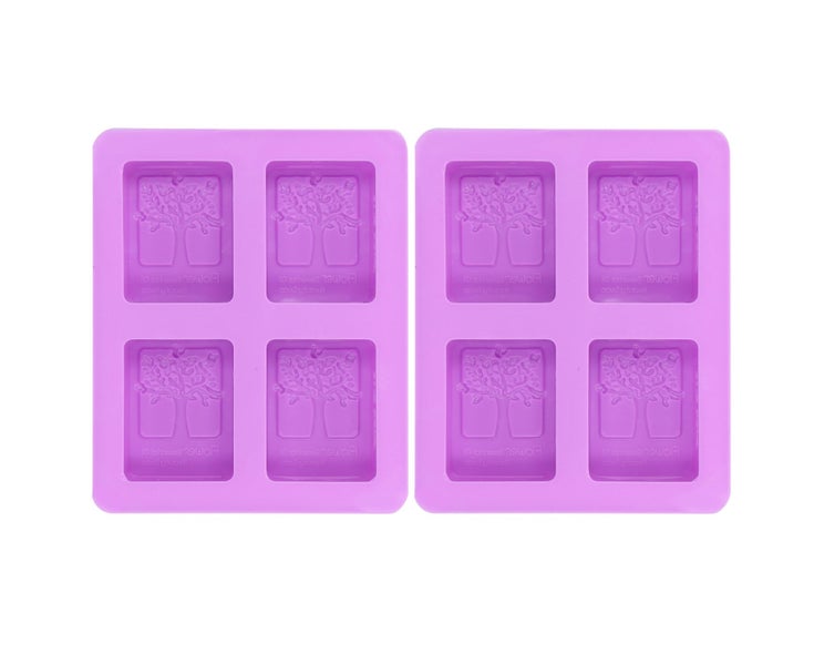 2Pcs Purple 4-Grids Square Organic Silicone Soap Mould DIY Cake Chocol Carousel 1