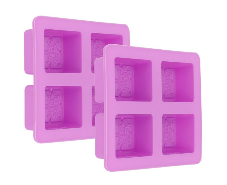 2Pcs Purple 4-Grids Square Organic Silicone Soap Mould DIY Cake Chocol Carousel 8