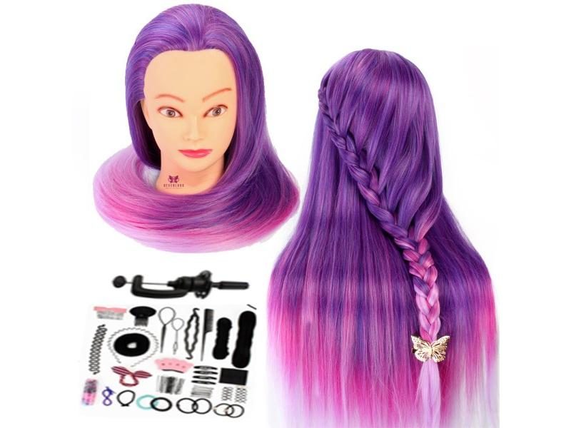 70CM LONG HAIR HAIRDRESSING DOLL TRAINING HEAD COLORFUL PINK MANNEQUIN HEAD Carousel 2