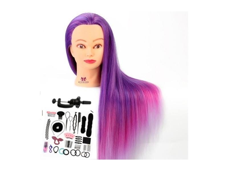70CM LONG HAIR HAIRDRESSING DOLL TRAINING HEAD COLORFUL PINK MANNEQUIN HEAD Carousel 1