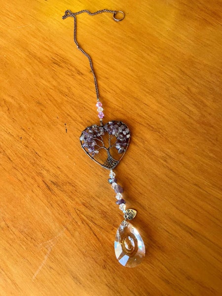 Amethyst & Crystal Look Tree of Life Heart Suncatcher Carousel 1