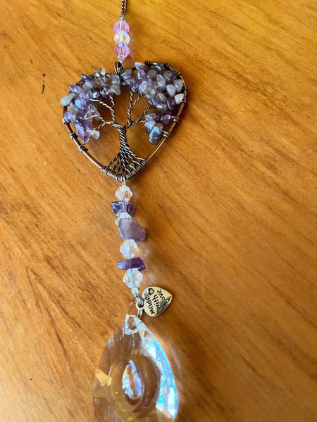 Amethyst & Crystal Look Tree of Life Heart Suncatcher Carousel 2