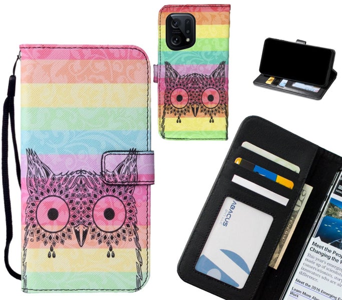 OPPO Find X5 case leather wallet case printed ID Carousel 1