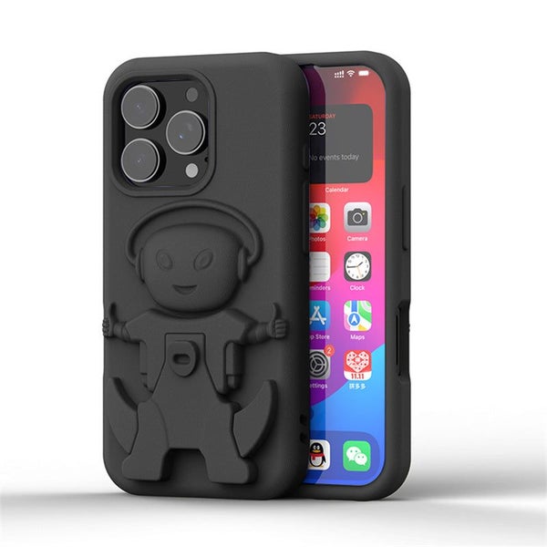 iPhone 16 Pro (6.3") Soft EVA Cartoon Robot Stand Phone Case (Black) Carousel 1