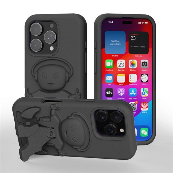 iPhone 16 Pro (6.3") Soft EVA Cartoon Robot Stand Phone Case (Black) Carousel 2