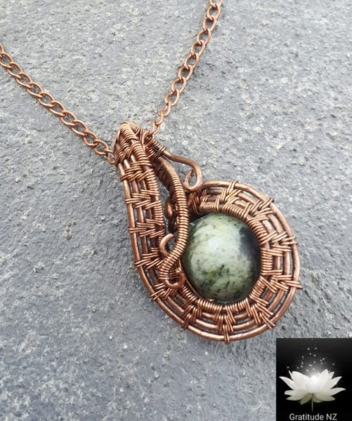 Stunning Copper Wire Wrapped Serpentine Jade Necklace CLEARANCE Carousel 1