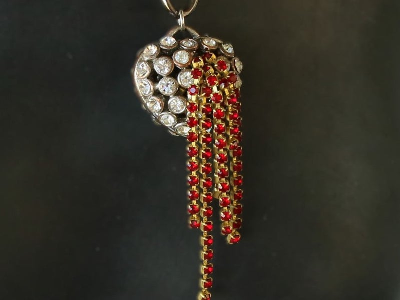 Artisan bleeding heart bling statement necklace 3 dimensional in diamantes Carousel 1