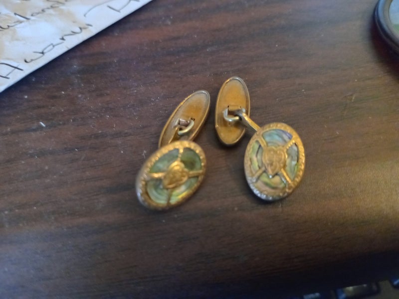 ANTIQUE GILT CUFFLINKS WITH PAUA Carousel 2