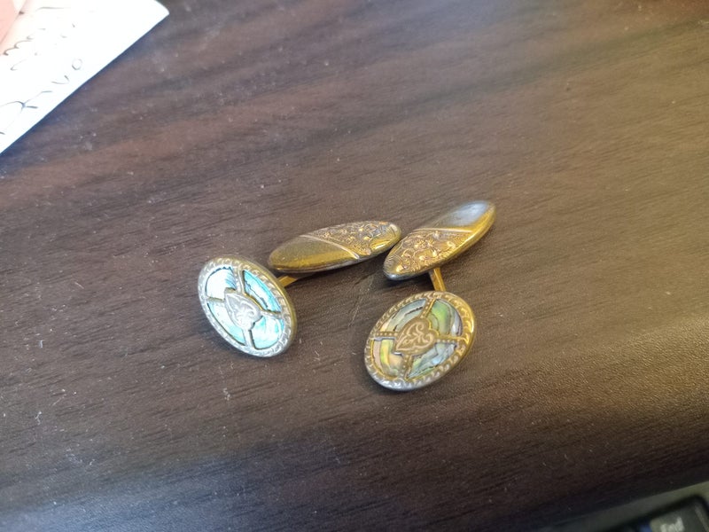 ANTIQUE GILT CUFFLINKS WITH PAUA Carousel 1