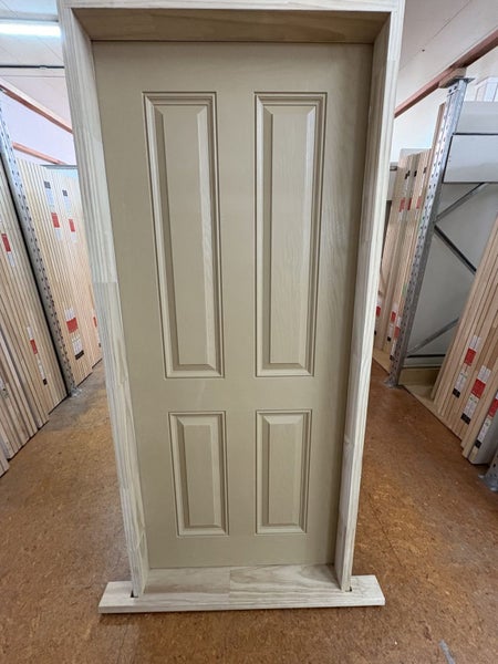 EXTERIOR PREHUNG FIBREGLASS 4 PANEL DOOR 1980MM HIGH X 860MM WIDE Carousel 1