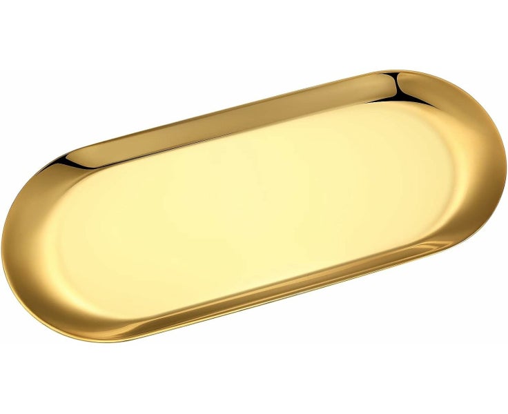 Gold Plated Serving Tray, Stainless Steel Buffet Plates for Cosmetics Carousel 1