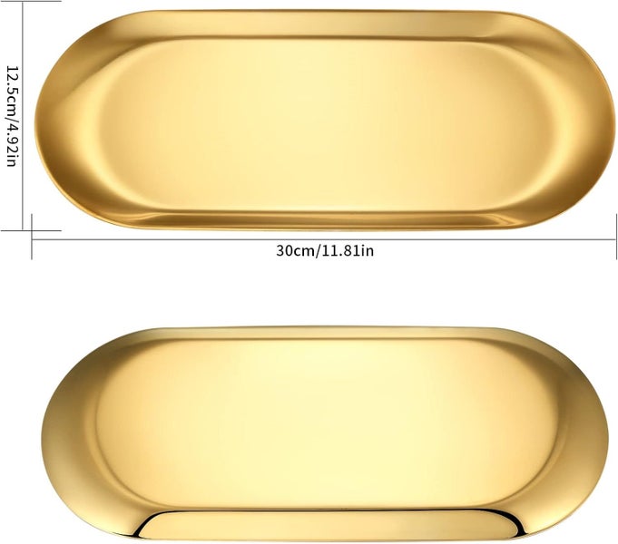 Gold Plated Serving Tray, Stainless Steel Buffet Plates for Cosmetics Carousel 2