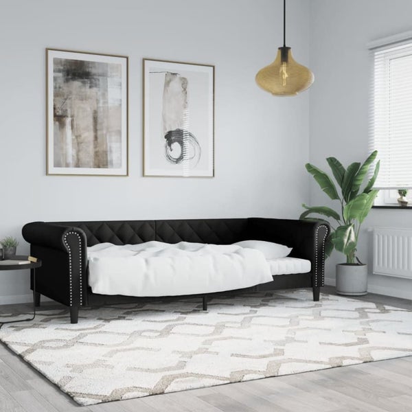 Single Size Day Bed Black 90x190 Cm Faux Leather Tpaxta Carousel 1