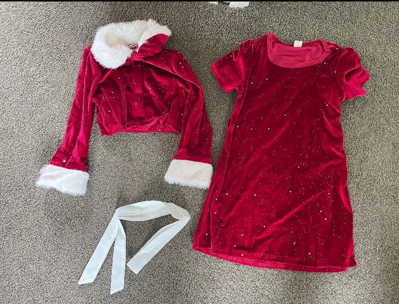 Shein Size 6Y Festive Velvet Santa Dress & Fur-Trimmed Bolero Set Carousel 1