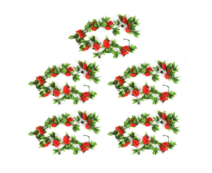 5Pcs Artificial Vine Rose Flower Silk Blossom Garland Home Decoration Carousel 1
