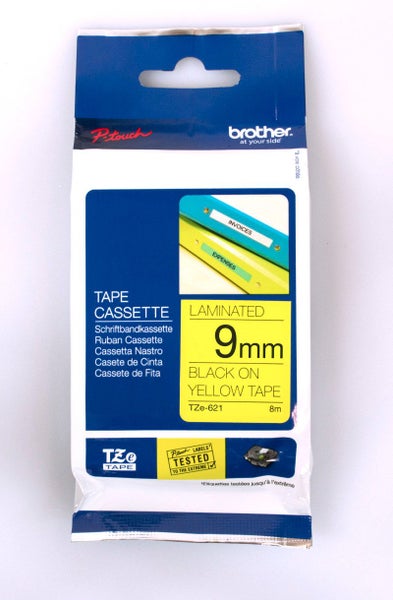 Brother TZE-621 tape 9mm x 8m: black on yellow laminated Carousel 1