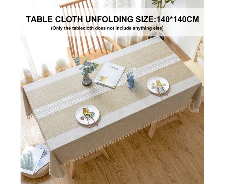 55x55in Waterproof Tablecloth Embroidered Burlap Tassel Linen - Rectan Carousel 2
