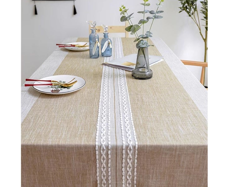55x55in Waterproof Tablecloth Embroidered Burlap Tassel Linen - Rectan Carousel 5