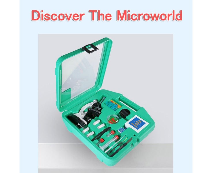 Microscope Set with Accessories Kit 100X-1200X Children Kids Students Carousel 6
