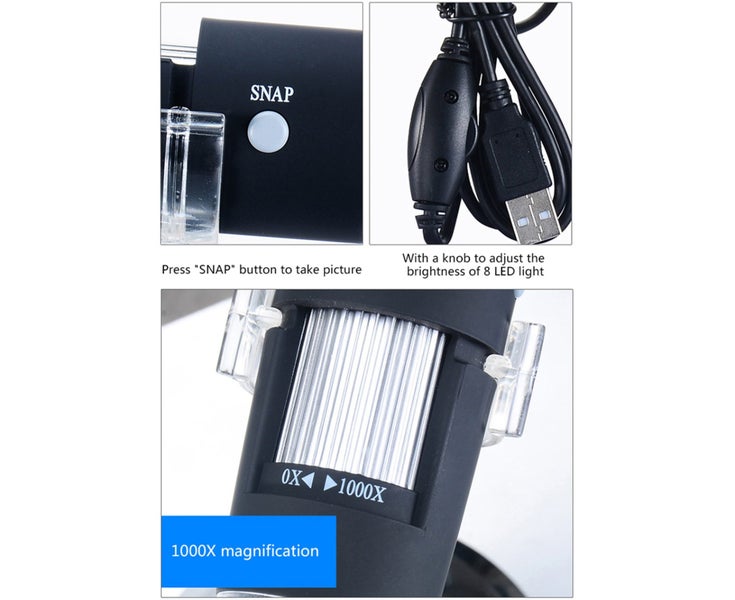 Portable Handheld USB Digital Microscope 1000x Magnification Camera 8 Carousel 2