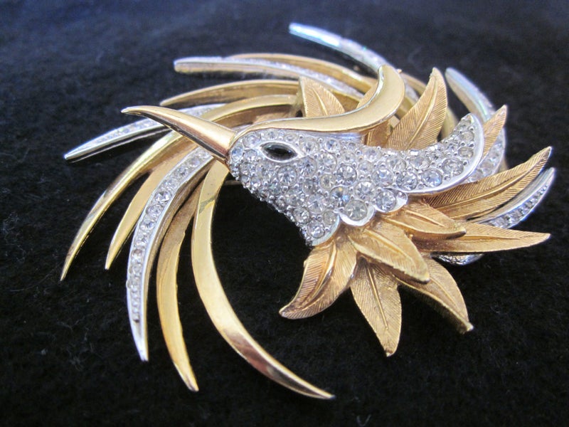 Rare Art Deco Boucher Gold and silver Tone Bird Brooch 1960s Carousel 2