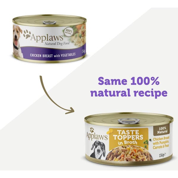 Applaws Taste Toppers Wet Dog Food In Broth Chicken Breast & Veg Can 156g Carousel 2