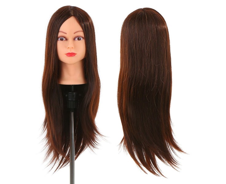 24" 30% Real Human Hair Dummy Head Hairdressing Training Head Salon He Carousel 2